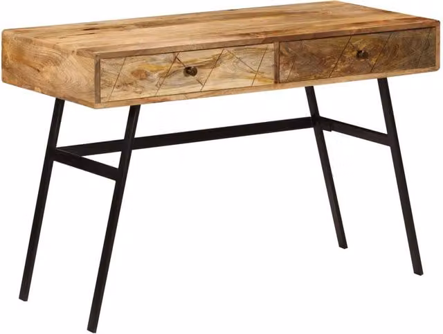 Berkfield Home Writing Desk with Drawers in Brown Solid Mango Wood, W: 110 cm, D: 50 cm, H: 76 cm