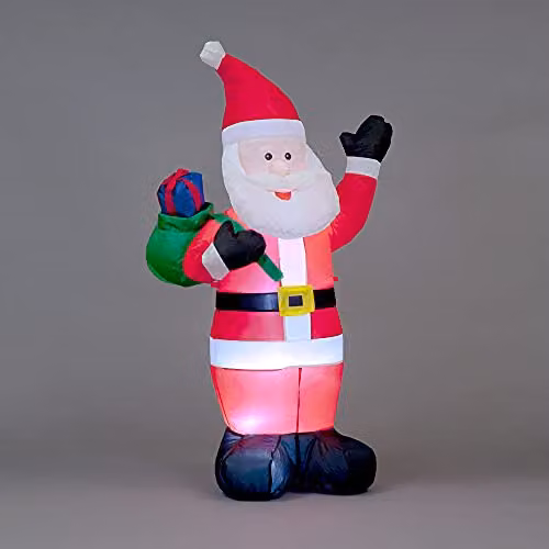 Snowtime Inflatable LED Outdoor Christmas Standing Santa with Gift in Sack, Multicolour, Height: 120 cm – 2