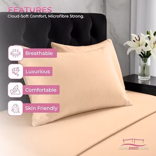 Home Sweet Home UK Microfibre Pillowcase Set of 2 in Beige, W/D/H: 48 x 74 cm – 2