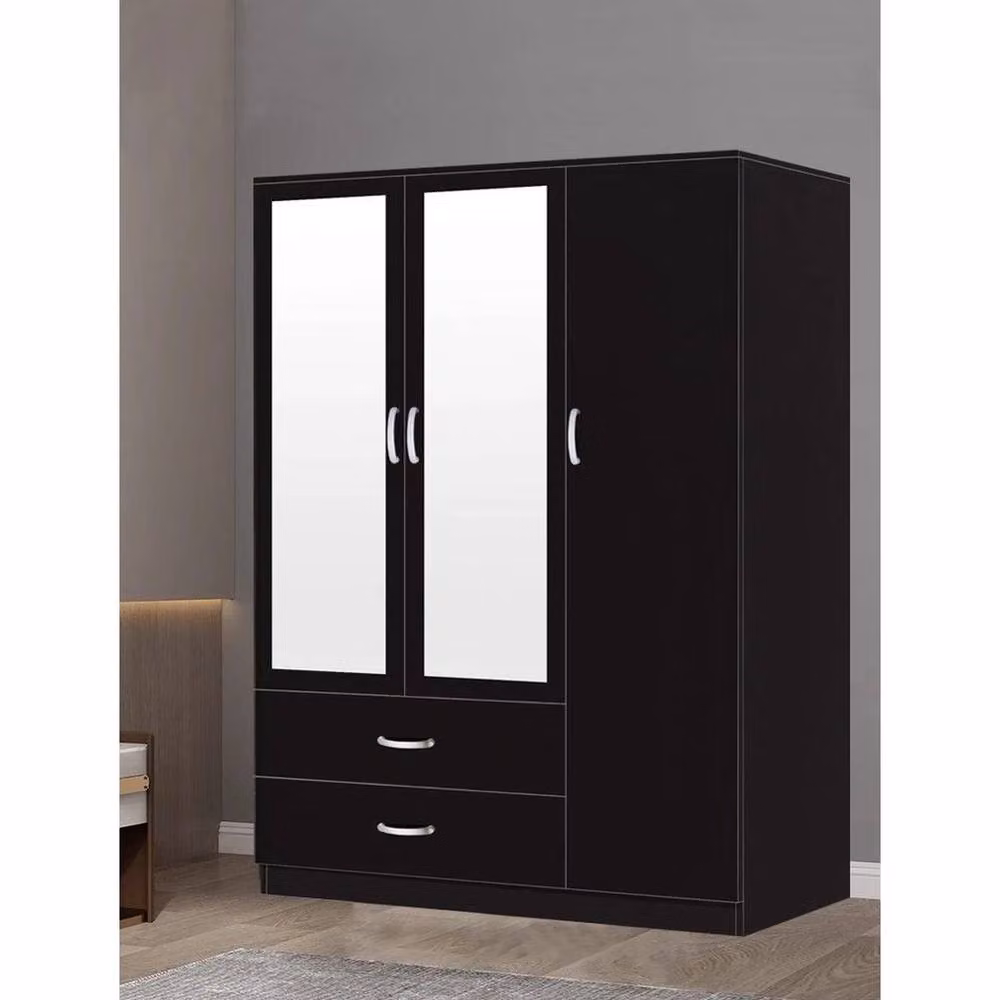 FORGEVIO Black Modern 3-Door Wardrobe with Drawers, Mirror and LED Lighting – 2