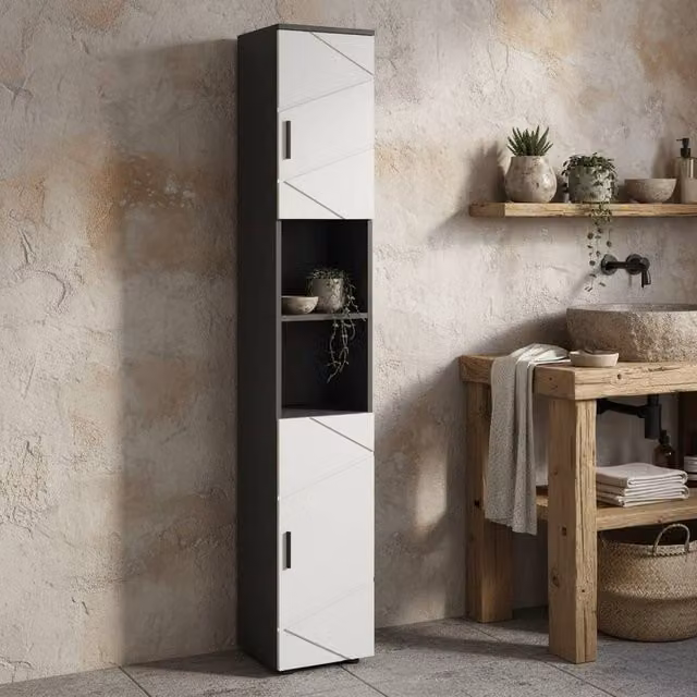 Wyld Haus Nomalo Tall Minimalist Freestanding Bathroom Storage Cabinet in Light Grey – 1