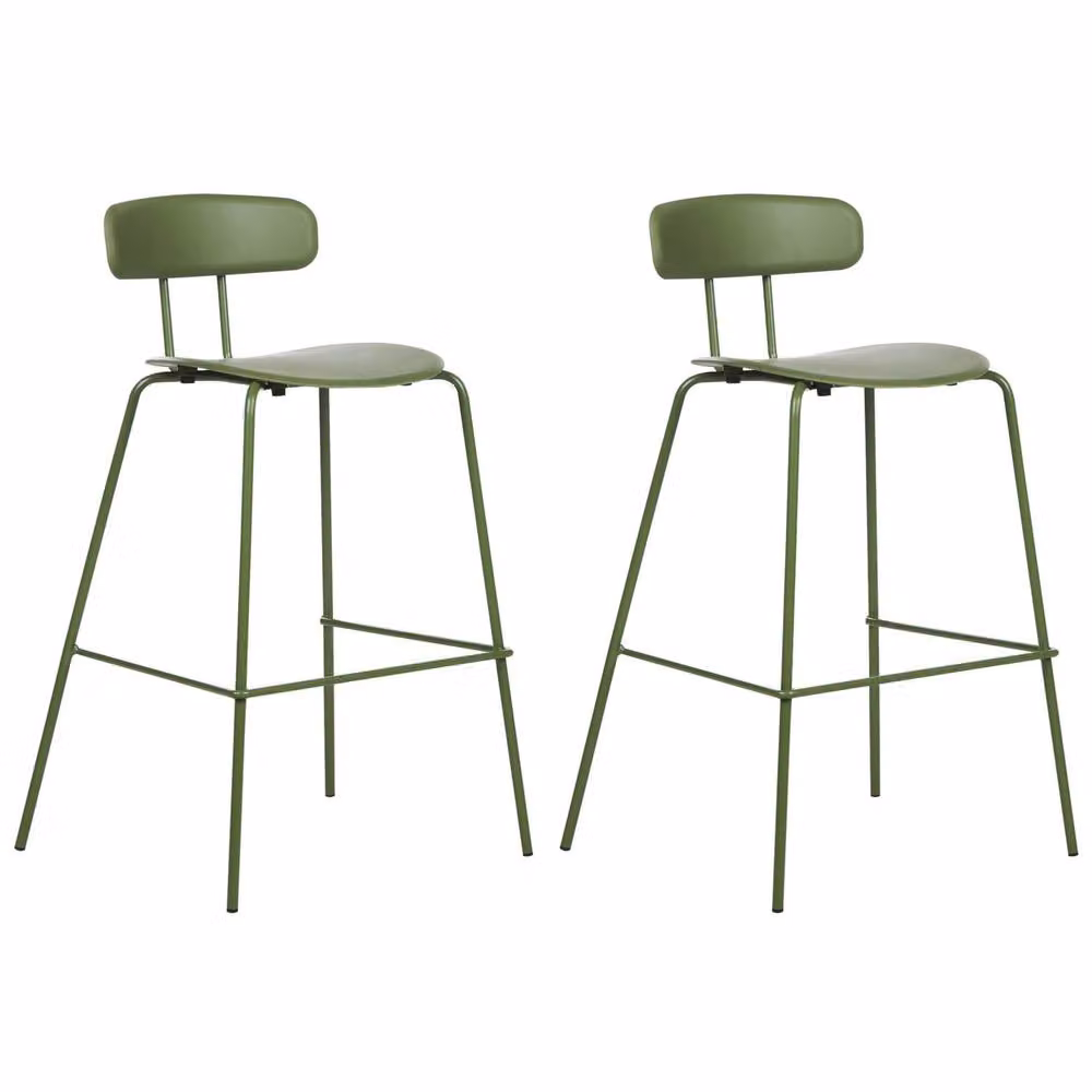 Wyld and Coco Greenline Counter-Height Bar Stools Set of 2 with Green Synthetic Leather Seats and Metal Legs – 2