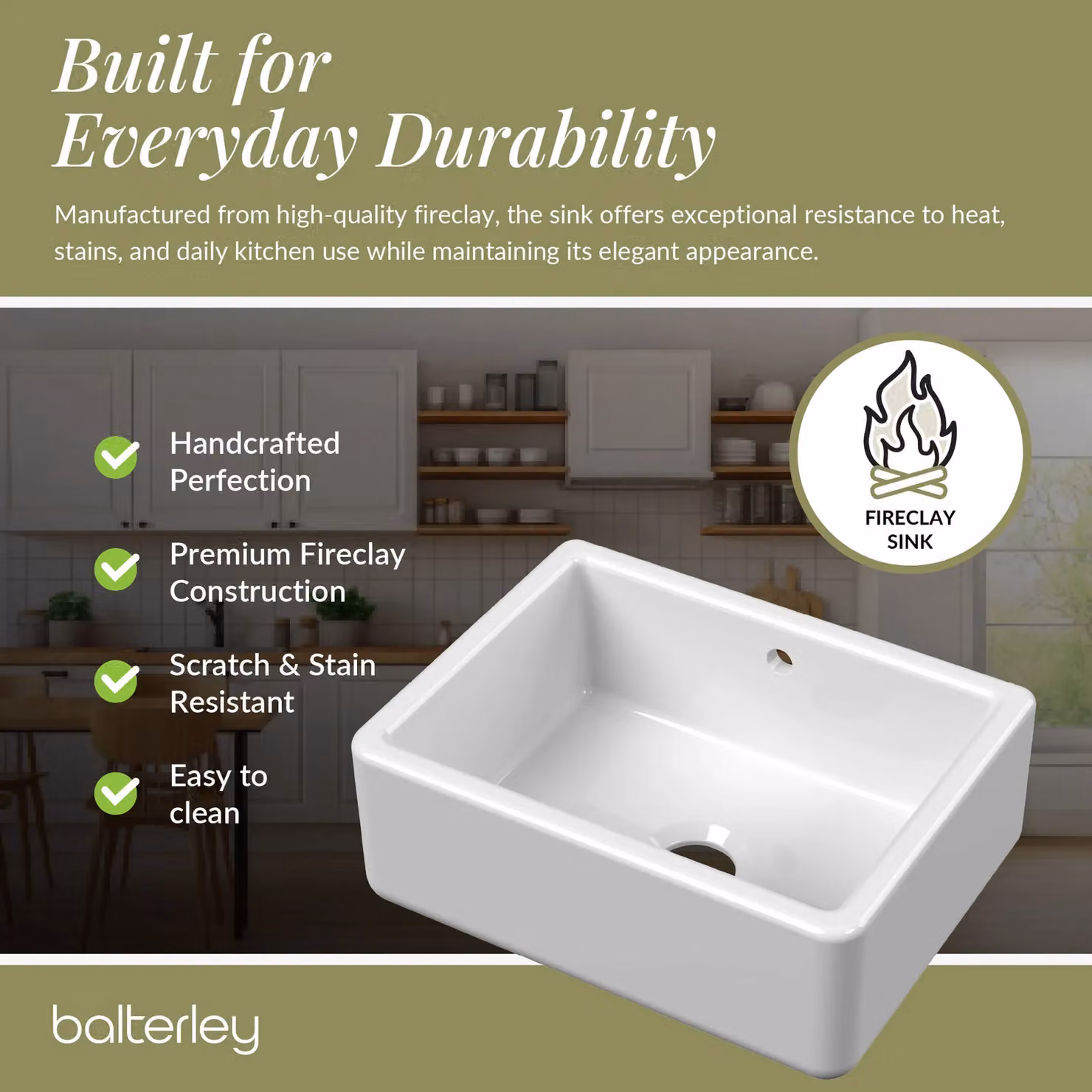 Balterley White Ceramic Fireclay Single Bowl Kitchen Sink – 4