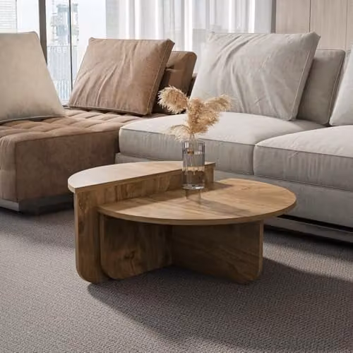 DECOROTIKA Alves Set of 2 Round Coffee Tables in Walnut