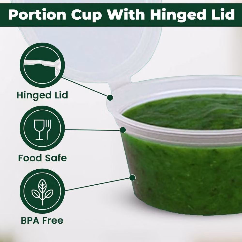 ECONX 50 Pack Clear Plastic Hinged Deli Sauce Pots, 4oz Leakproof and BPA Free Containers – 3
