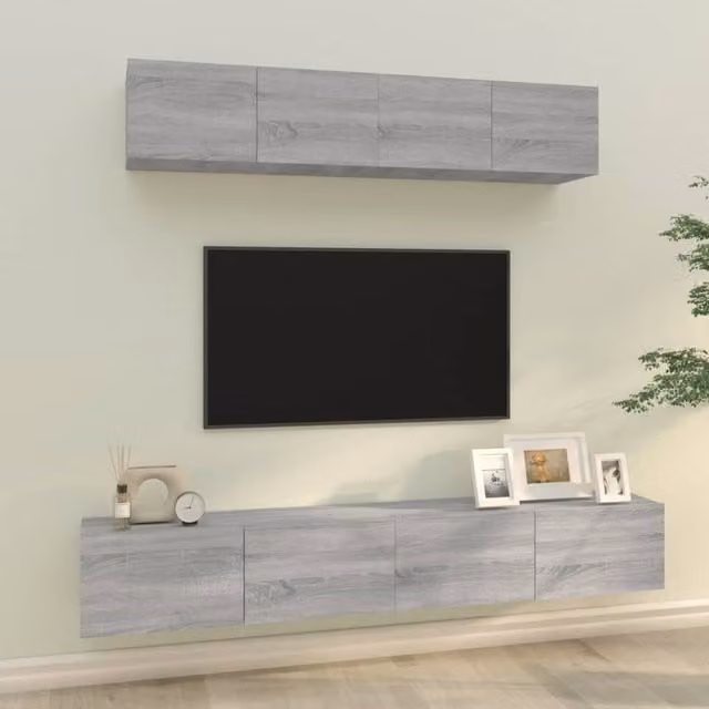 Berkfield Home 4 Piece Grey Sonoma Engineered Wood TV Cabinet Set – 1