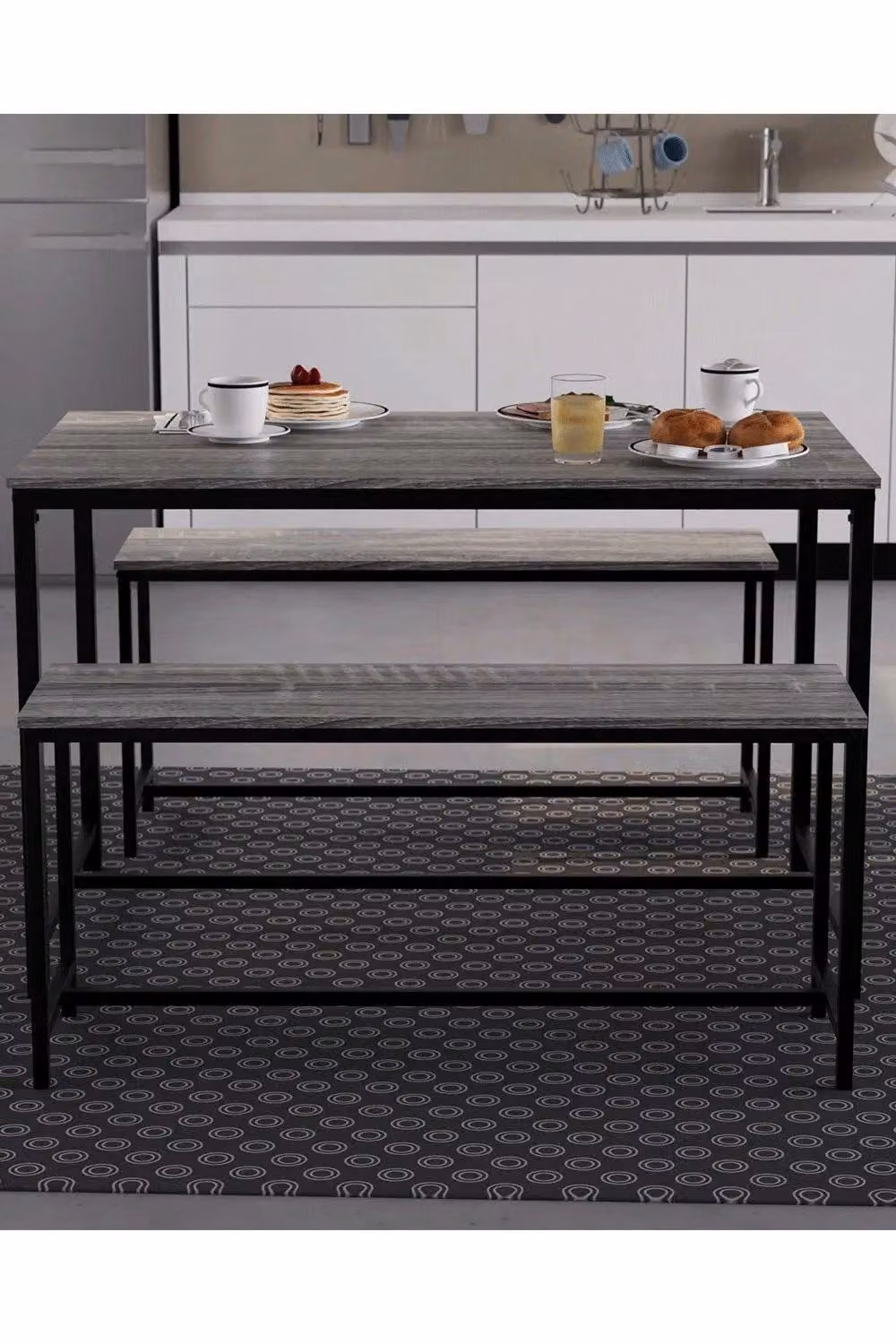 Vida Designs Brooklyn 4 Seater Industrial Dining Set with Table and Benches in Grey – 3