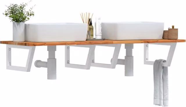 Berkfield Home Wall Mounted Basin Shelf in Brown Acacia Wood and Steel