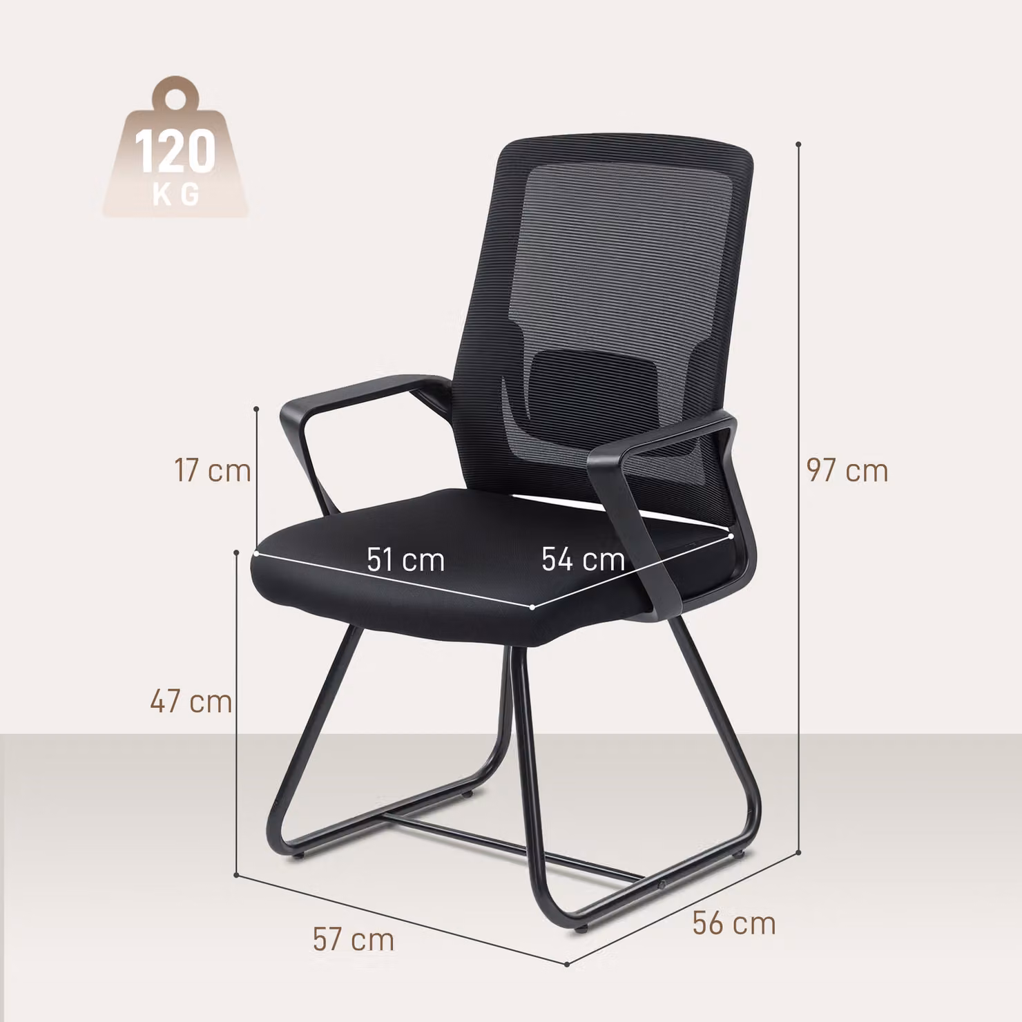 HOMCOM Black Mesh Office Chair with Lumbar Support and Metal Base – 3