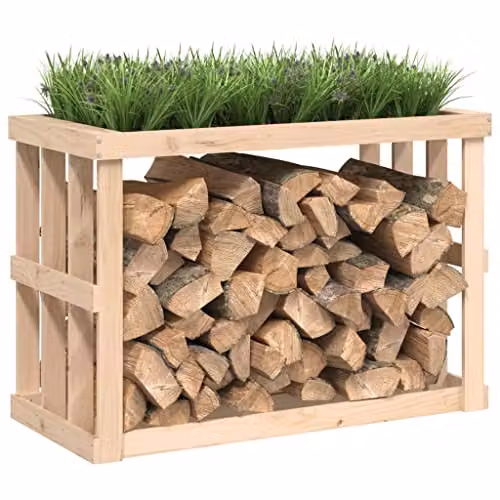 vidaXL Rustic Outdoor Log Holder in Untreated Solid Pine, W/D/H: 108 x 52 x 74 cm – 3