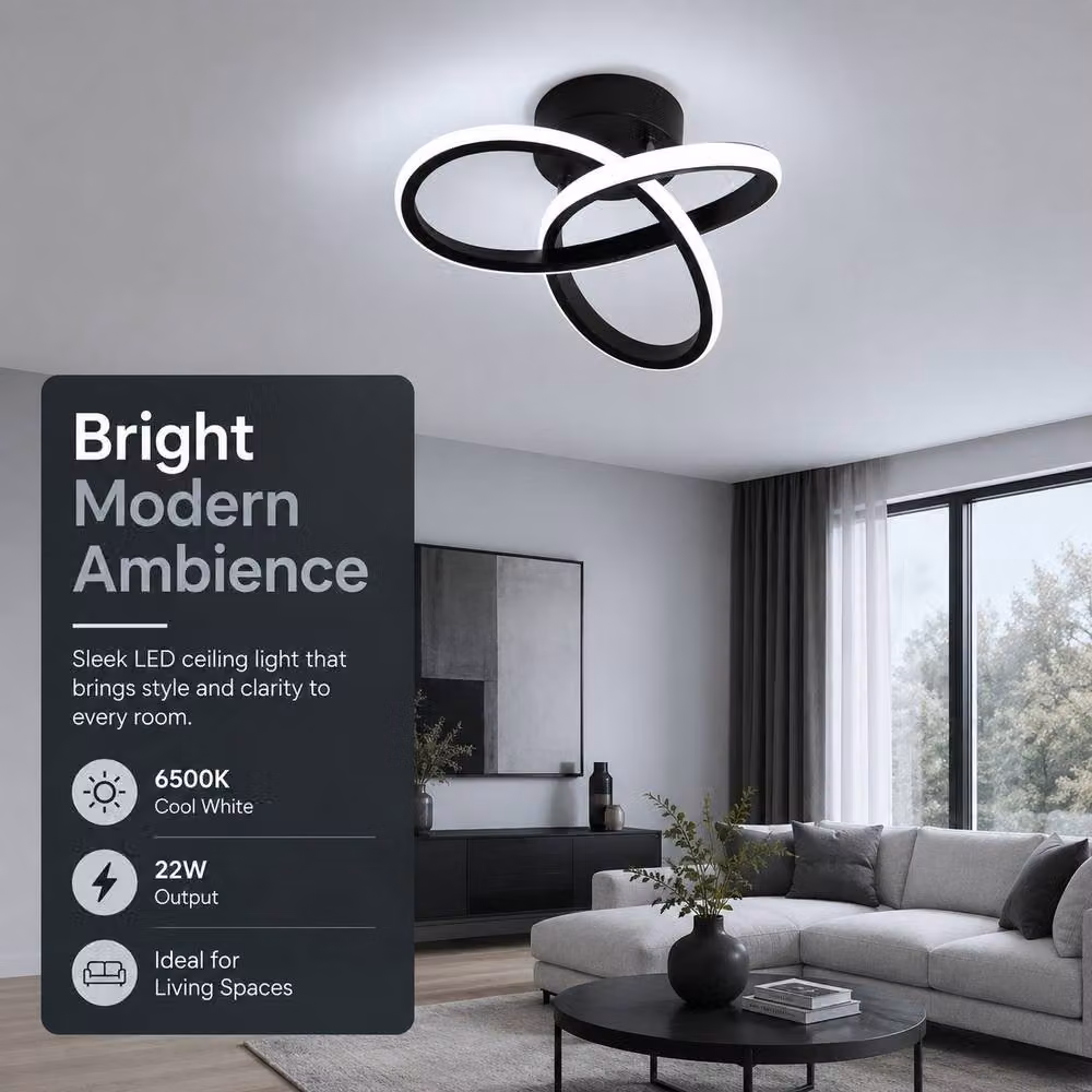 Goeco Modern Flower Design LED Ceiling Light in Black, 6500K Cool White – 4