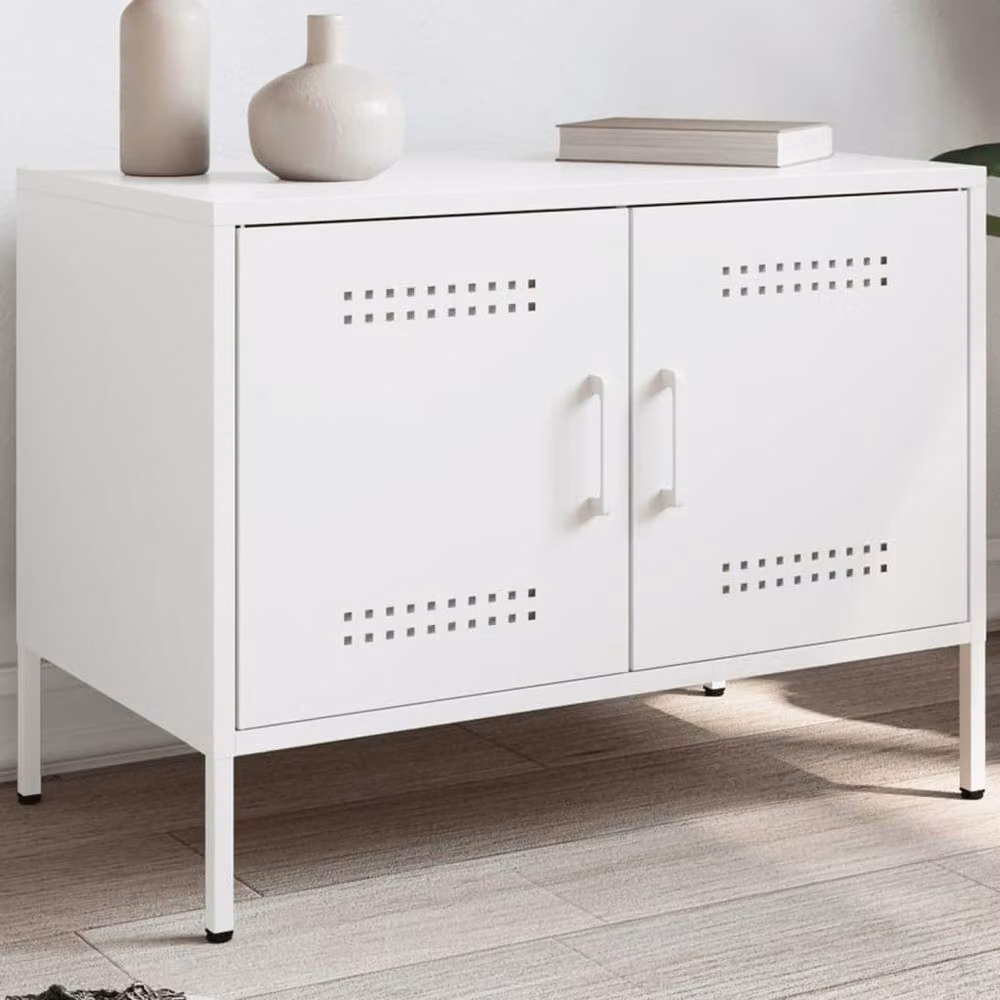 Berkfield Home Modern White Metal TV Cabinet W: 68 cm, D: 39 cm, H: 50.5 cm – 2