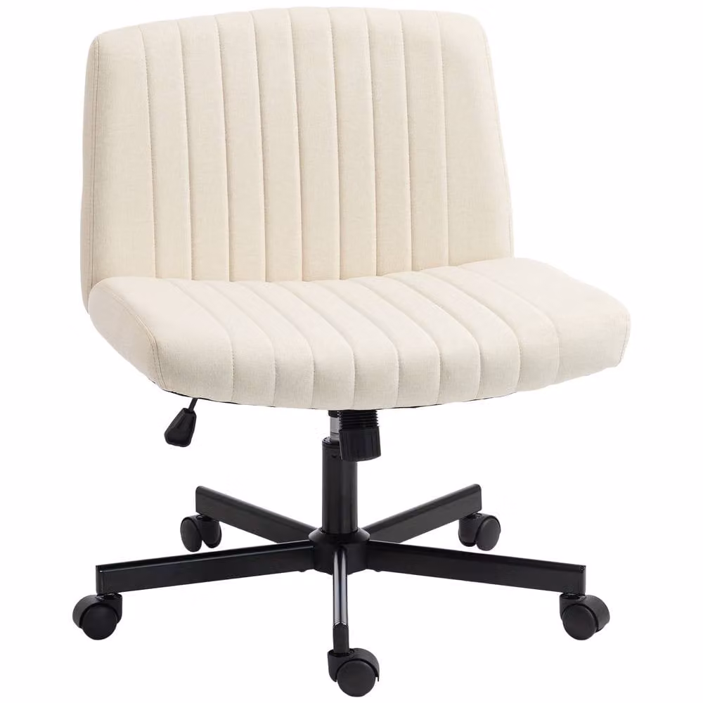 STILVORA Beige Fabric Swivel Task Chair with Castors and Metal Frame – 3
