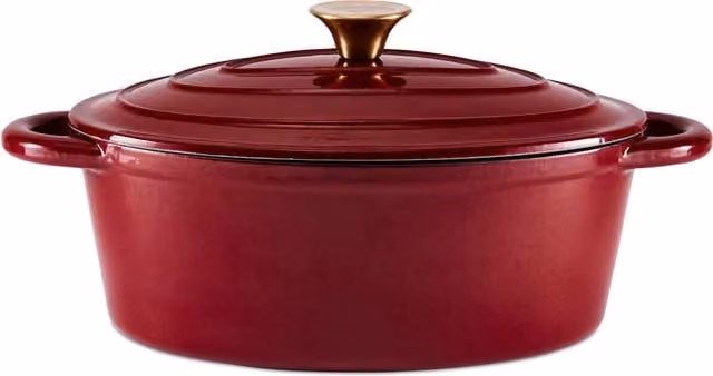 Barbary and Oak Red Enamelled Cast Iron Oval Casserole, 29 cm