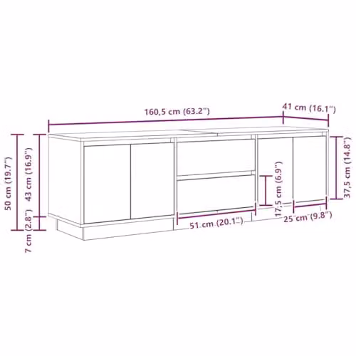 vidaXL Modern TV Cabinet with LED Lights in Grey Sonoma, W: 160.5 cm, D: 41 cm, H: 50 cm – 2