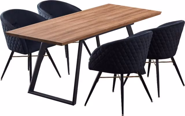 Life Interiors Vittorio Toga LUX Extendable Dining Set with Rectangular Wood Table and 4 Black and Blue Chairs