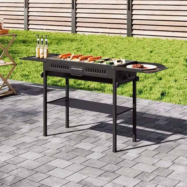 Darphe Black Metal Portable Charcoal Barbecue Grill with Cart