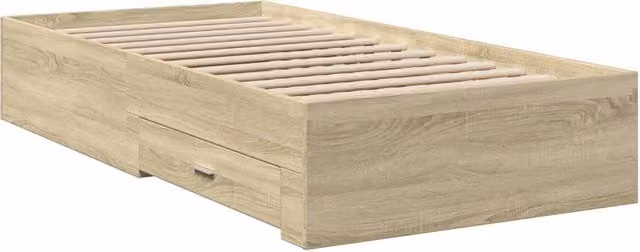 Berkfield Home Modern Small Single Bed Frame with Drawers in Sonoma Oak and Beige, W/D/H: 190 x 75 x 32 cm