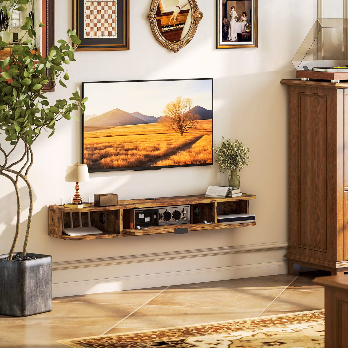 HOMCOM Rustic Brown Floating TV Unit for TVs up to 50 Inch, Width: 120 cm – 6