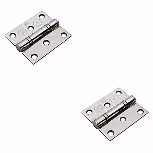 Loops 2 Pack Bright Stainless Steel Ball Bearing Hinges for Interior Doors, Cabinets and Wardrobes, W/D/H: 76 x 67 x 2.5 mm