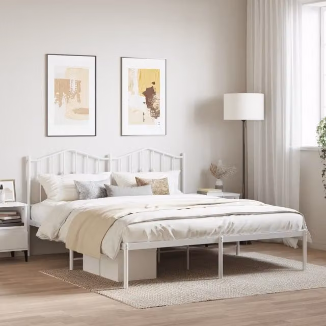Berkfield Home Metal Bed Frame with Headboard in White