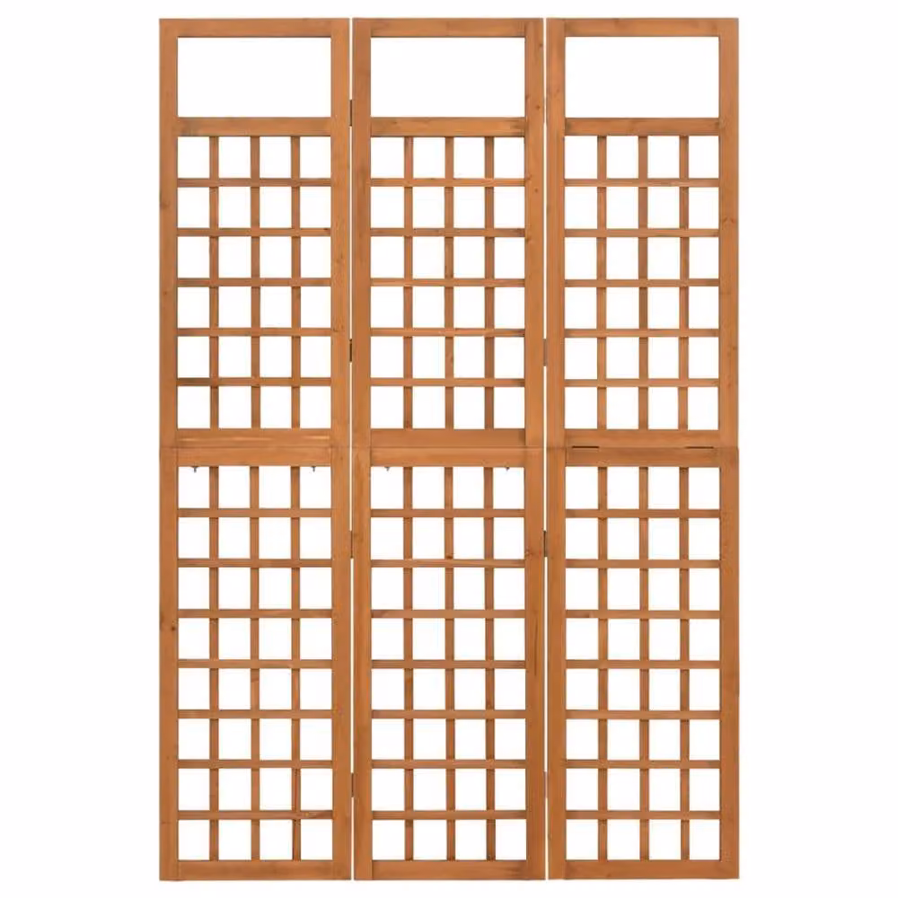 Berkfield Home 3-Panel Solid Fir Wood Room Divider Trellis in Brown, W/H: 121 x 180.5 cm – 2