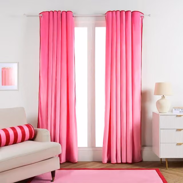 OHS Plain Pink and Red Velvet Eyelet Curtains