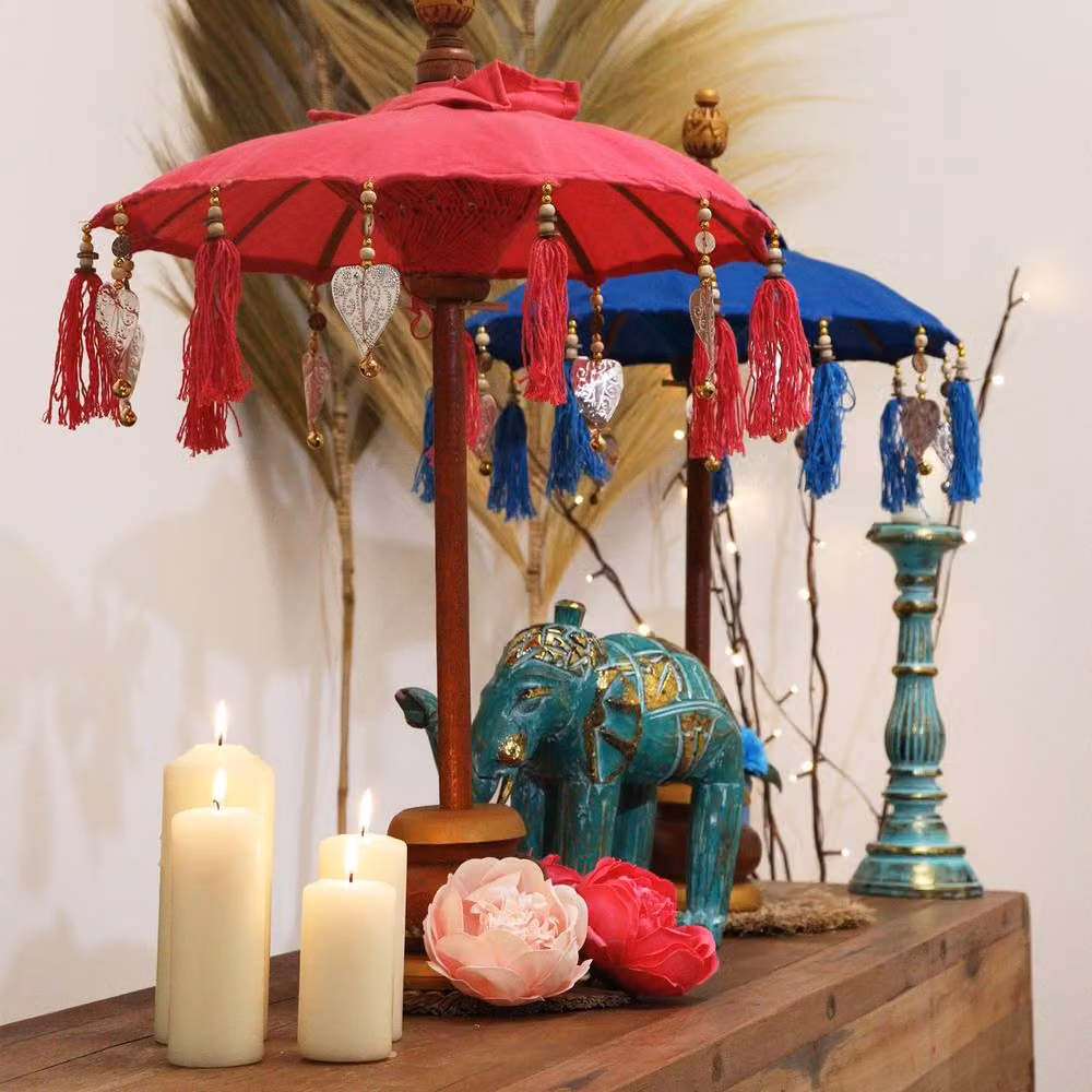 Serenityy Bali Home Decor Pink Cotton Tabletop Parasol – 5