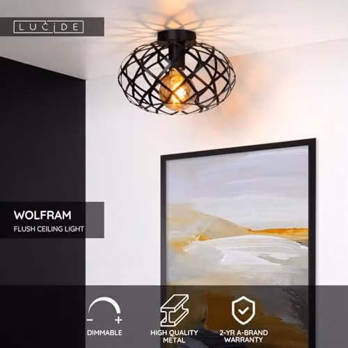 Lucide Wolfram Dimmable Round Flush Ceiling Light, Black, Diameter: 30 cm – 2