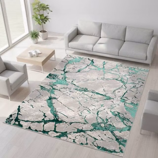 Smart Living Venice Modern Carved Abstract Rug in Green, W: 200 cm, D: 290 cm