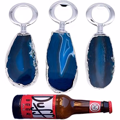 Maison Des Cadeaux Blue Agate Stone and Metal Bottle Opener – 2