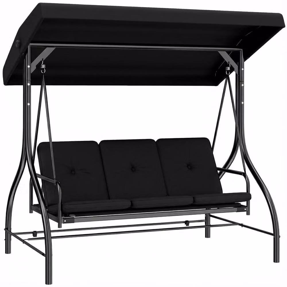 OUTSUNNY 3 Seater Canopy Swing Chair and Convertible Hammock Bed in Black – 2