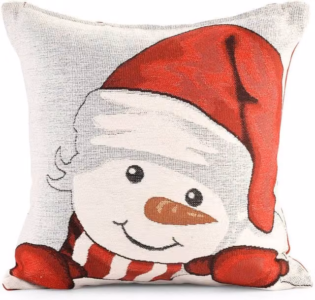 Velosso Xmas Snowman Filled Cushion with Festive Design in White and Multicolour, W/D/H: 43 x 43 x 43 cm – 1
