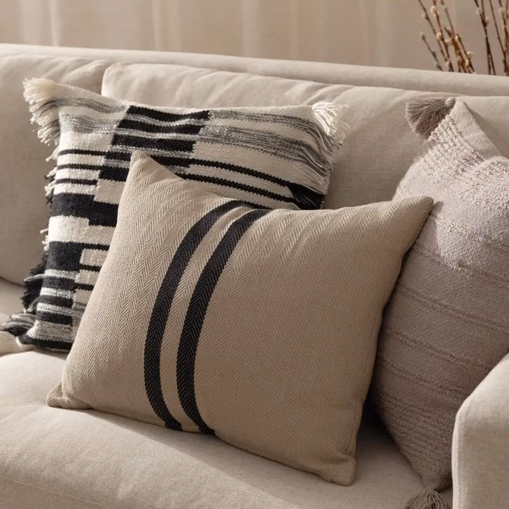 HOEM Torode Black Striped Woven Cotton Square Cushion, W/D/H: 45 x 45 x 45 cm – 5