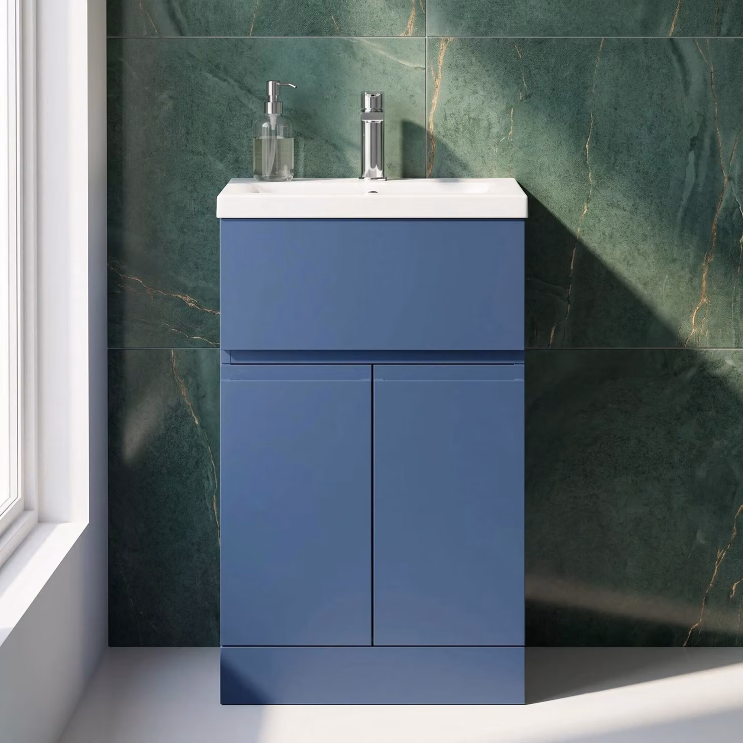 Balterley Floor Standing Vanity Unit with Mid-Edge Ceramic Basin, Satin Blue, Width: 50 cm, Height: 81 cm – 3