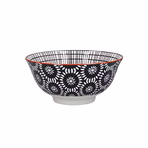 KitchenCraft Set of 4 Geometric Ceramic Cereal Bowls in Black, White and Multicolour, Diameter: 15 cm – 3