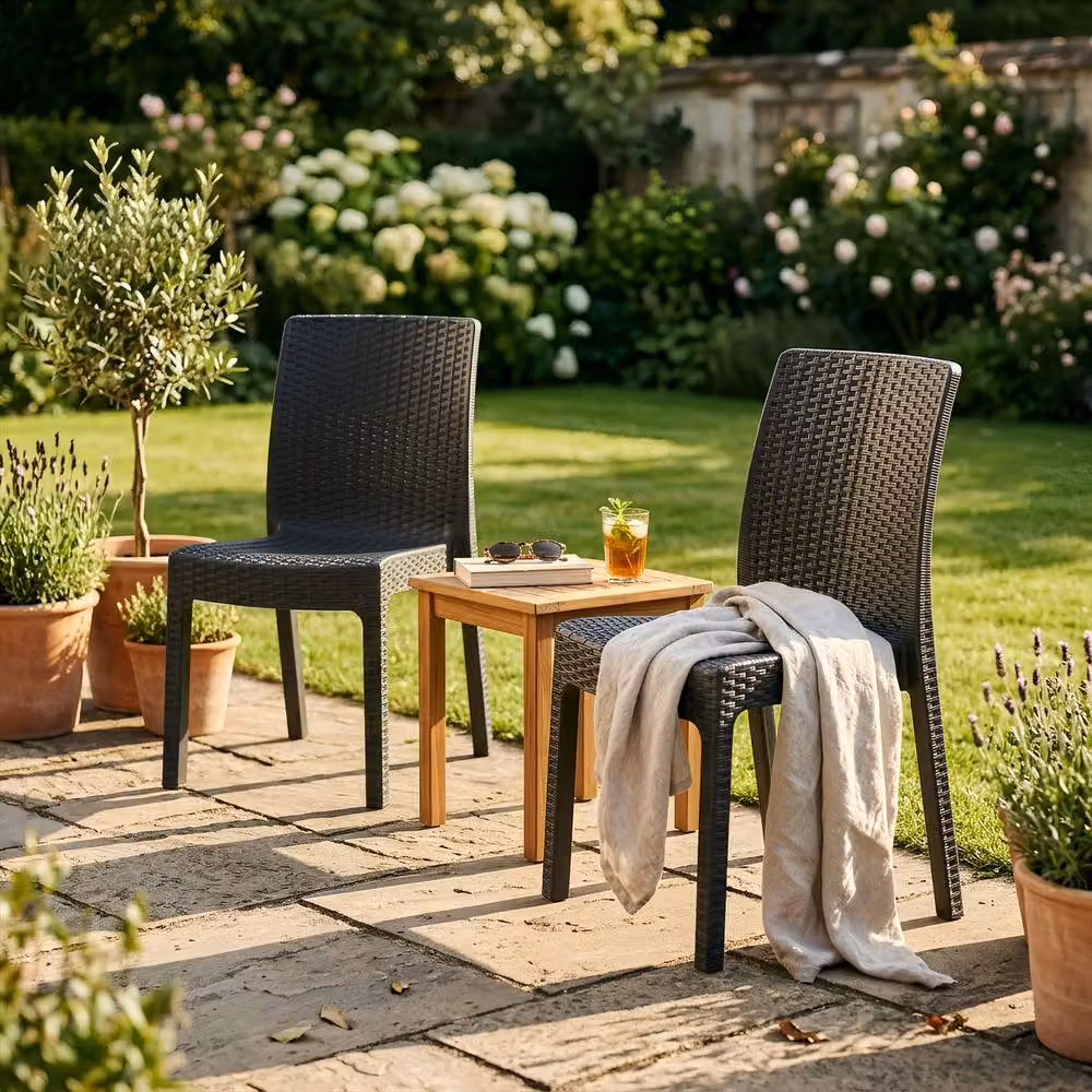 Harbour Housewares Nilufer Garden Dining Chairs, Pack of 4, Anthracite Rattan Effect Stackable Outdoor Seating – 4