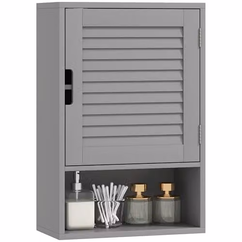 HOMCOM Modern Grey Wall Mounted Bathroom Cabinet with Roll Shutter and Internal Shelves W: 40 cm, D: 20 cm, H: 60 cm
