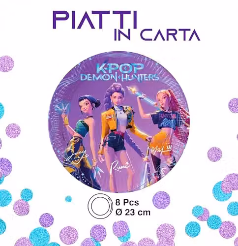 Procos KPop Demon Hunters Paper Plates, Pack of 8, Purple and Multicolour, Diameter: 23 cm – 2