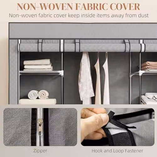 HOMCOM Portable Roll Shutter Wardrobe in Grey with Hanging Rod and Internal Shelves, W/D/H: 150 x 43 x 162.5 cm – 3