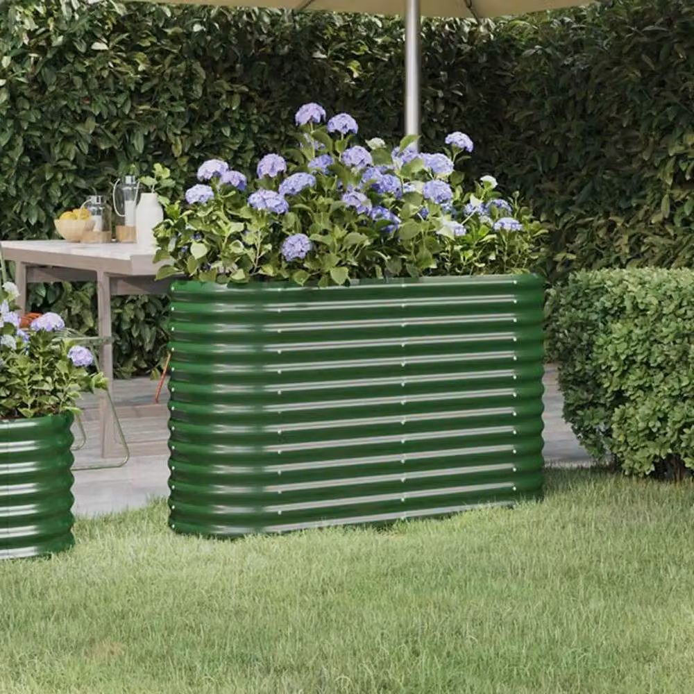 Berkfield Home Garden Green Powder-coated Steel Raised Bed W/D/H: 114 x 40 x 68 cm – 2