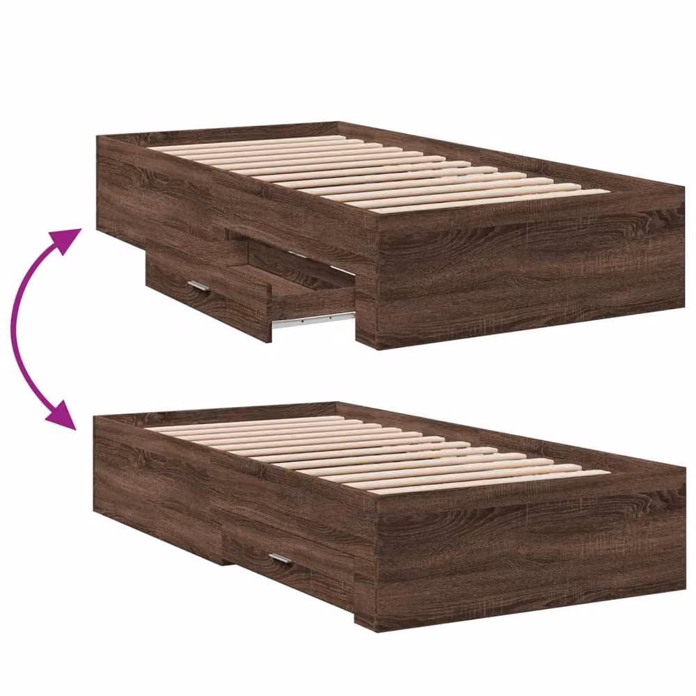 Berkfield Home Modern Small Single Bed Frame with Drawers in Brown Oak – 4