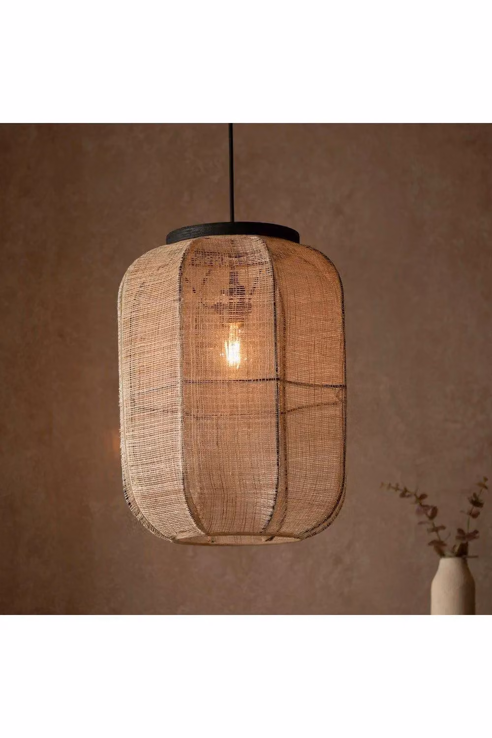 Netlighting Zaire Single Pendant Ceiling Lamp in Natural Wood and Fabric with Matt Black Details – 3