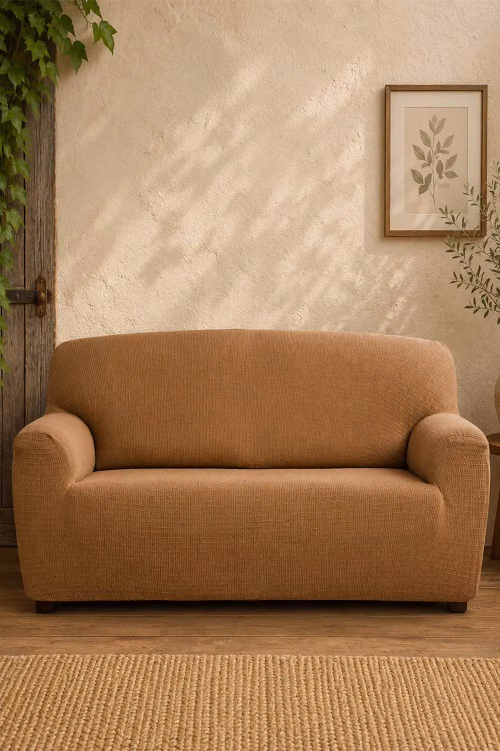 Homescapes Luxury Clare Two Seater Armchair Slipcover Protector in Yellow – 2