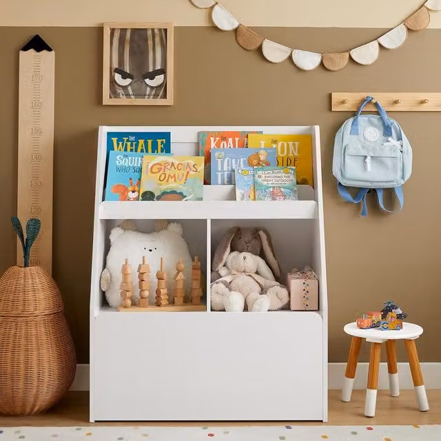 SoBuy Kids Bookcase Organiser with Storage Chest on Wheels in White
