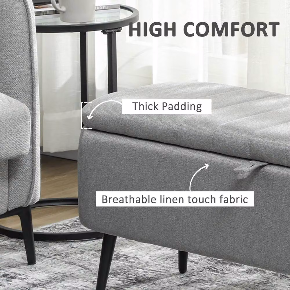 Wyld Haus Harika Light Grey Linen Look Fabric Storage Ottoman – 5