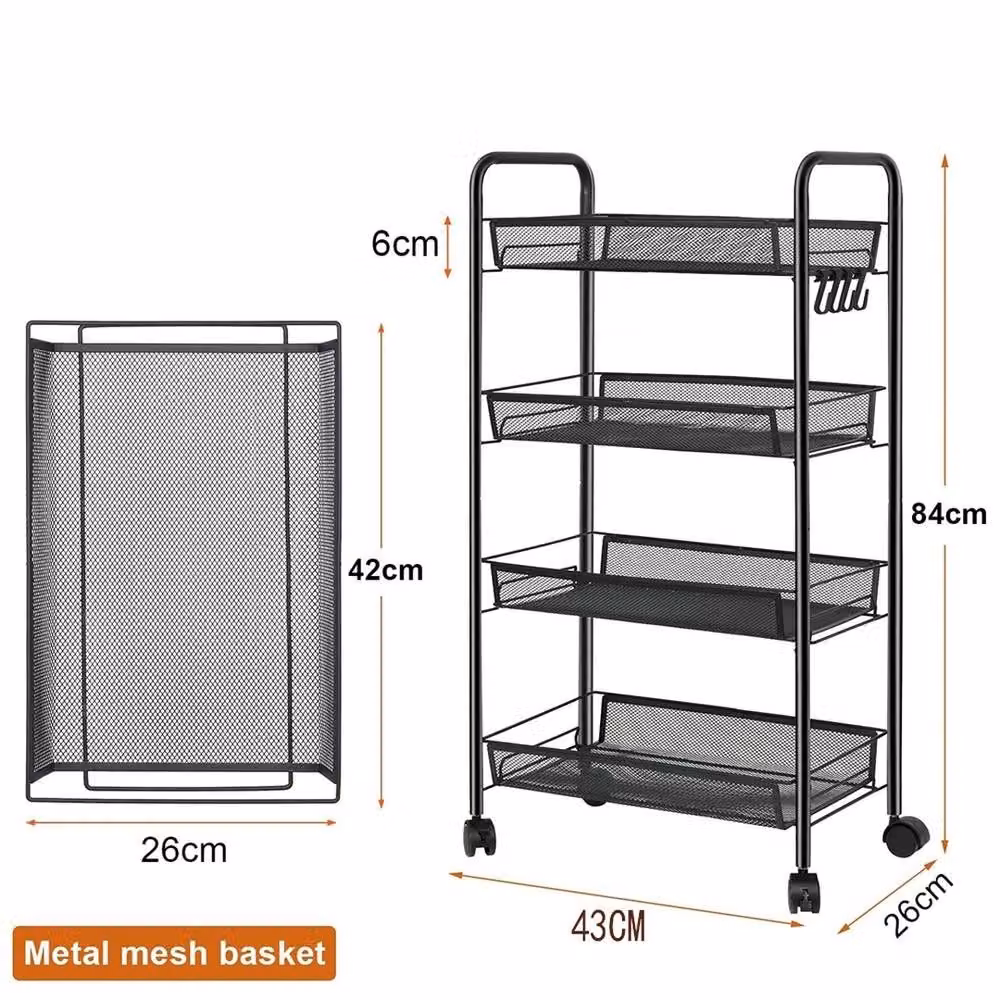 NESTLUNE 4 Tier Black Metal Kitchen Storage Trolley and Fruit Cart with Wheels – 2