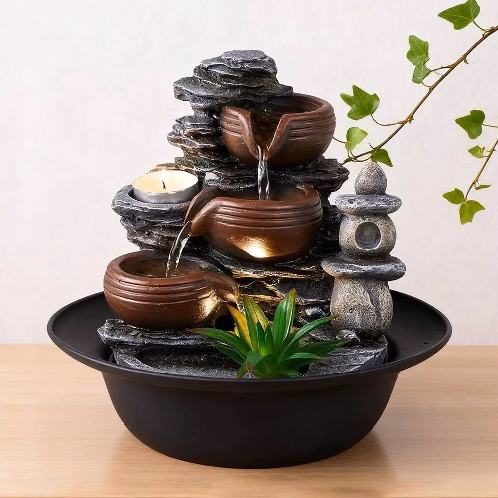 EONLION Black Tabletop LED Sound Water Feature Indoor Fountain – 3