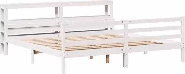 Berkfield Home Beautiful White Solid Wood Bed Frame with Headboard and Bedside Shelves, W/D/H: 200 x 82 x 206 cm