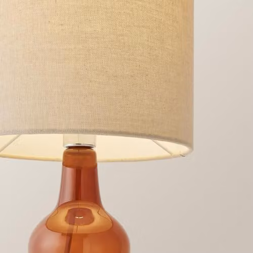 ValueLights Maguire Burnt Orange Glass Table Lamp with Fabric Shade and Bulb – 3